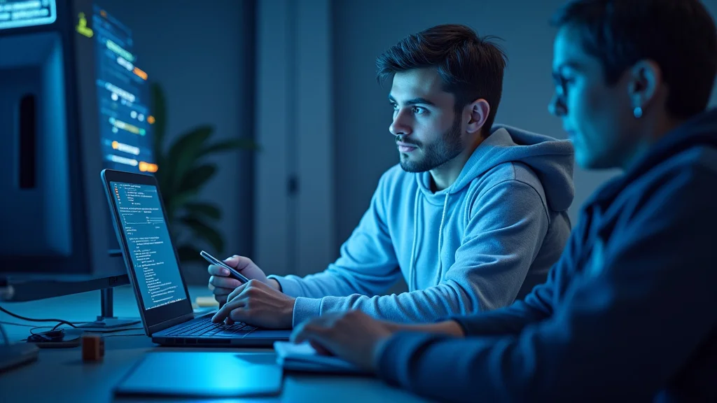 The image shows a person using a laptop with multiple learning platform logos displayed, representing finding the best tech learning platforms.