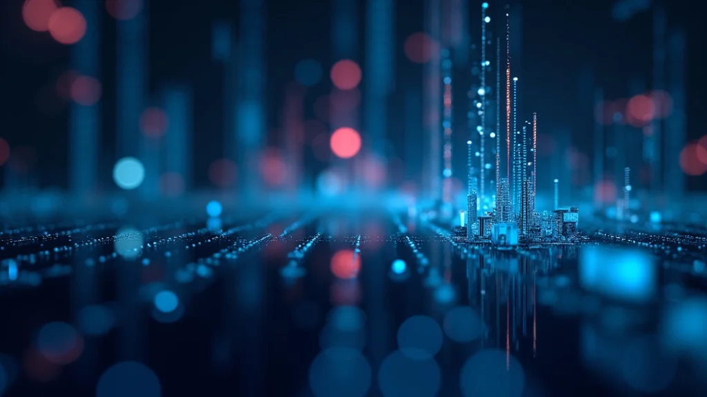 This image shows a busy trading floor with screens displaying stock market data.